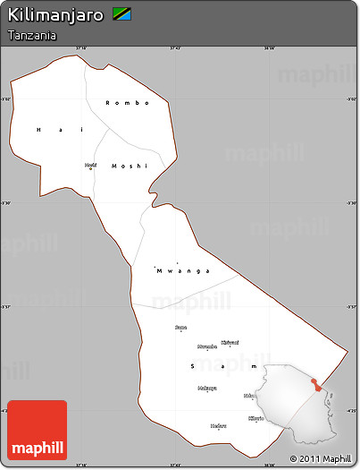 Gray Simple Map of Kilimanjaro, cropped outside