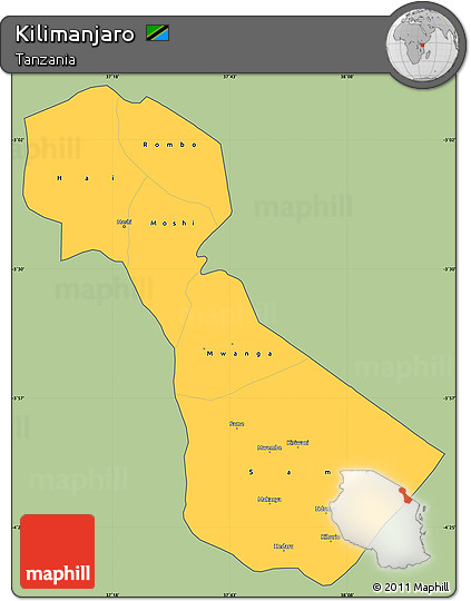 Savanna Style Simple Map of Kilimanjaro, cropped outside