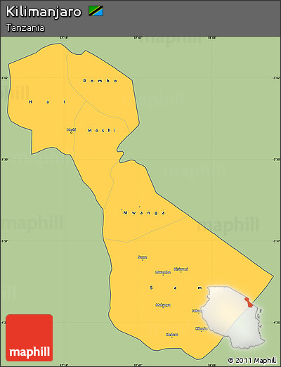 Savanna Style Simple Map of Kilimanjaro, cropped outside