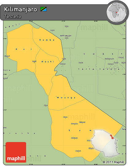 Savanna Style Simple Map of Kilimanjaro