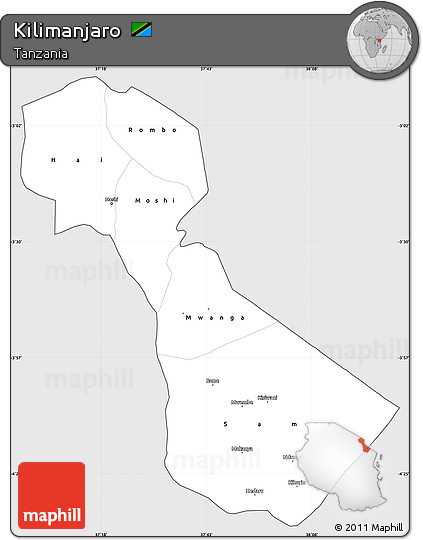Silver Style Simple Map of Kilimanjaro, cropped outside
