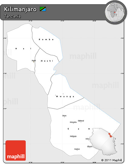 Silver Style Simple Map of Kilimanjaro, single color outside