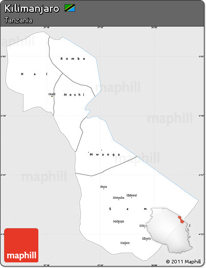 Silver Style Simple Map of Kilimanjaro, single color outside