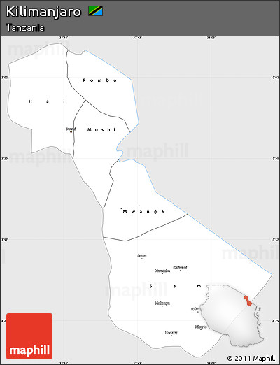 Silver Style Simple Map of Kilimanjaro, single color outside