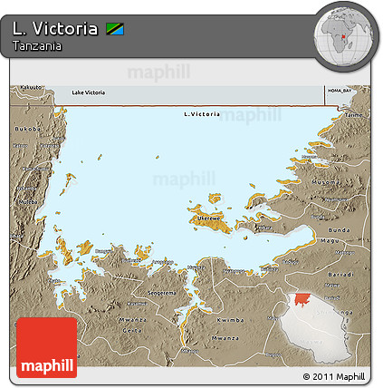 Physical 3D Map of L. Victoria, semi-desaturated