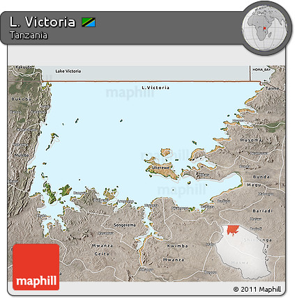 Satellite 3D Map of L. Victoria, semi-desaturated