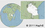 Blank Location Map of Tanzania, savanna style outside, hill shading outside