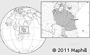 Gray Location Map of Tanzania, blank outside, hill shading inside