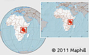 Gray Location Map of Tanzania, highlighted continent, within the entire continent, hill shading