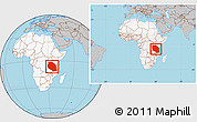Gray Location Map of Tanzania, highlighted continent, within the entire continent