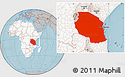Gray Location Map of Tanzania, highlighted continent, hill shading