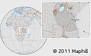 Gray Location Map of Tanzania, lighten, desaturated, hill shading