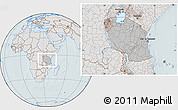 Gray Location Map of Tanzania, lighten, hill shading