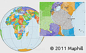 Gray Location Map of Tanzania, political outside, hill shading