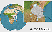 Gray Location Map of Tanzania, satellite outside, hill shading