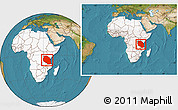 Satellite Location Map of Tanzania, highlighted continent, within the entire continent