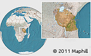 Satellite Location Map of Tanzania, lighten, semi-desaturated, land only