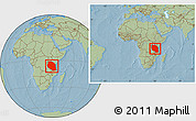 Savanna Style Location Map of Tanzania, within the entire continent, hill shading
