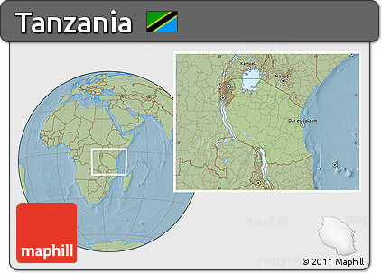 Savanna Style Location Map of Tanzania, hill shading outside