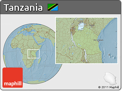 Savanna Style Location Map of Tanzania, hill shading outside