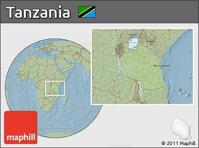 Savanna Style Location Map of Tanzania, hill shading outside