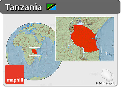 Savanna Style Location Map of Tanzania, hill shading