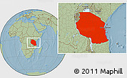 Savanna Style Location Map of Tanzania, hill shading