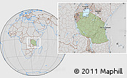 Savanna Style Location Map of Tanzania, lighten, desaturated, hill shading