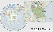 Savanna Style Location Map of Tanzania, lighten, hill shading