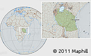 Savanna Style Location Map of Tanzania, lighten, semi-desaturated, hill shading