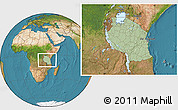 Savanna Style Location Map of Tanzania, satellite outside, hill shading