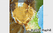 Physical Map of Tanzania, darken, land only