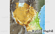 Physical Map of Tanzania, darken, semi-desaturated, land only