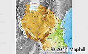 Physical Map of Tanzania, desaturated, land only