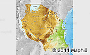 Physical Map of Tanzania, lighten, desaturated, land only