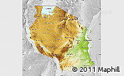 Physical Map of Tanzania, lighten, desaturated
