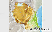 Physical Map of Tanzania, lighten, semi-desaturated, land only