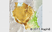 Physical Map of Tanzania, lighten, semi-desaturated