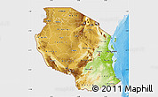 Physical Map of Tanzania, single color outside, bathymetry sea, shaded relief sea