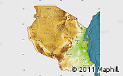 Physical Map of Tanzania, single color outside, satellite sea