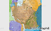 Satellite Map of Tanzania, political shades outside, satellite sea