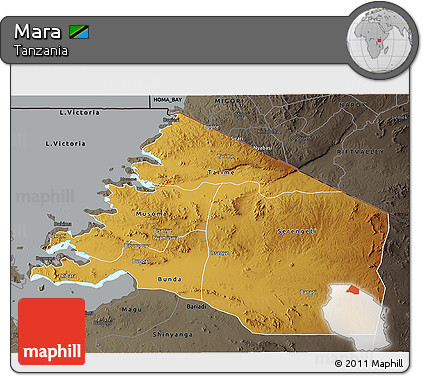 Physical 3D Map of Mara, darken, semi-desaturated