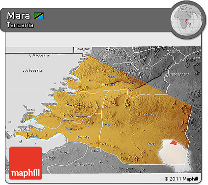Physical 3D Map of Mara, desaturated