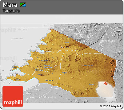 Physical 3D Map of Mara, lighten, desaturated