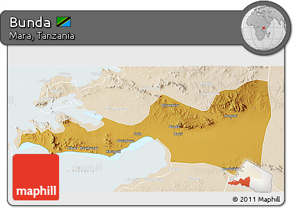 Physical 3D Map of Bunda, lighten