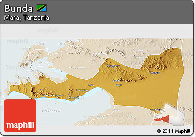 Physical 3D Map of Bunda, lighten