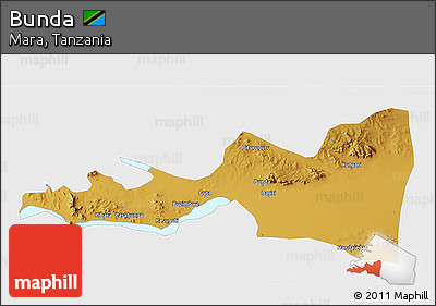 Physical 3D Map of Bunda, single color outside