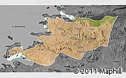 Satellite 3D Map of Musoma, darken, desaturated