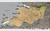 Satellite 3D Map of Musoma, darken, semi-desaturated