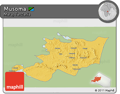 Savanna Style 3D Map of Musoma, single color outside